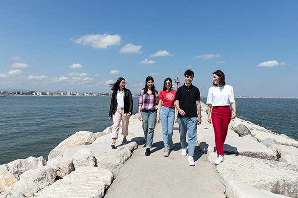 Students in Rimini by the sea