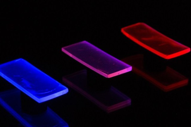 The RGB (red, green, blue) model used in digital displays and lighting