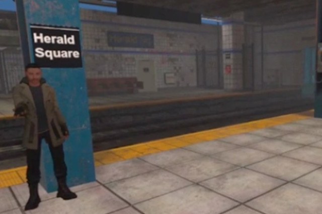 A man alone in a train station