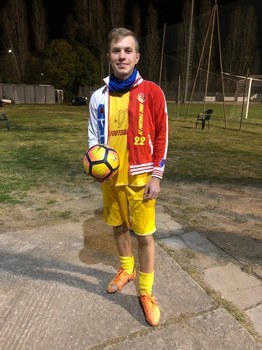 Dmytro sporting soccer outfit - Student Ambassador from Ukraine