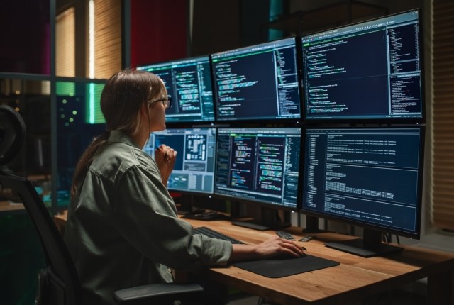 Una donna analizza dei dati al computer